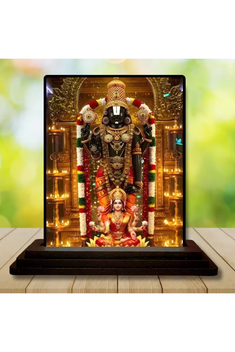 Car Dashboard Lord Tirupati Wooden Photo Stand  3x4 Inches, Compact & Stylish Spiritual Display For Car, Home & Office (Pack Of 1) (F49631)