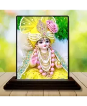 Car Dashboard Krishna Wooden Photo Stand  3x4 Inches, Compact & Stylish Spiritual Display For Car, Home & Office (Pack Of 1) (F49632)