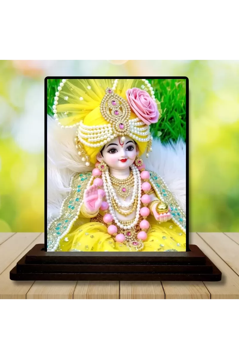 Car Dashboard Krishna Wooden Photo Stand  3x4 Inches, Compact & Stylish Spiritual Display For Car, Home & Office (Pack Of 1) (F49632)