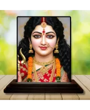 Car Dashboard Goddess Durga Wooden Photo Stand  3x4 Inches, Compact & Stylish Spiritual Display For Car, Home & Office (Pack Of 1) (F49636)