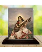 Car Dashboard Saraswati Wooden Photo Stand  3x4 Inches, Compact & Stylish Spiritual Display For Car, Home & Office (Pack Of 1) (F49638)