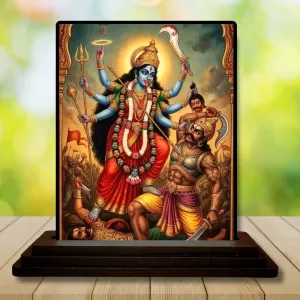 Car Dashboard Kali Wooden Photo Stand  3x4 Inches, Compact & Stylish Spiritual Display For Car, Home & Office (Pack Of 1) (F49639)