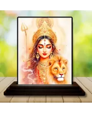 Car Dashboard Durga Wooden Photo Stand  3x4 Inches, Compact & Stylish Spiritual Display For Car, Home & Office (Pack Of 1) (F49642)