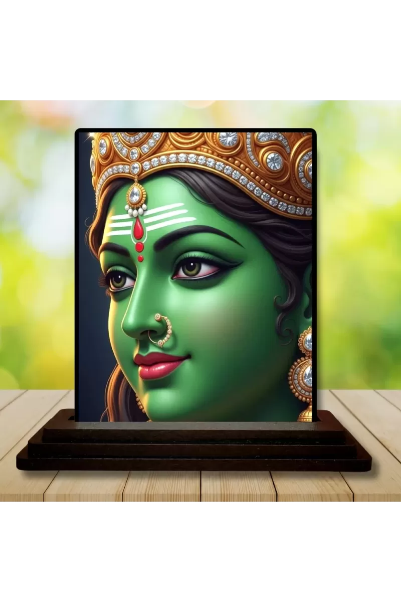 Car Dashboard Goddess Kali Wooden Photo Stand  3x4 Inches, Compact & Stylish Spiritual Display For Car, Home & Office (Pack Of 1) (F49643)