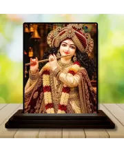Car Dashboard Shree Krishna Wooden Photo Stand  3x4 Inches, Compact & Stylish Spiritual Display For Car, Home & Office (Pack Of 1) (F49645)