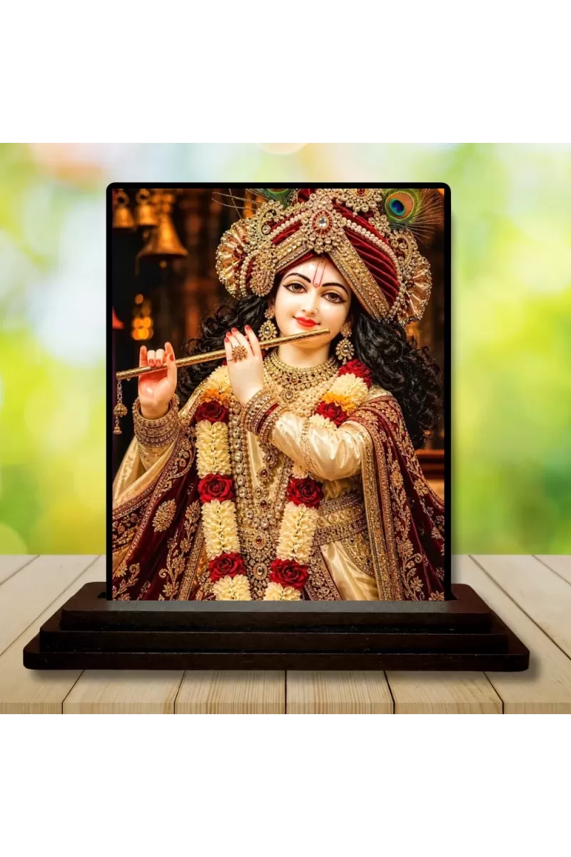 Car Dashboard Shree Krishna Wooden Photo Stand  3x4 Inches, Compact & Stylish Spiritual Display For Car, Home & Office (Pack Of 1) (F49645)