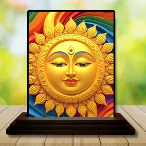 Car Dashboard Surya Wooden Photo Stand  3x4 Inches, Compact & Stylish Spiritual Display For Car, Home & Office (Pack Of 1) (F49648)