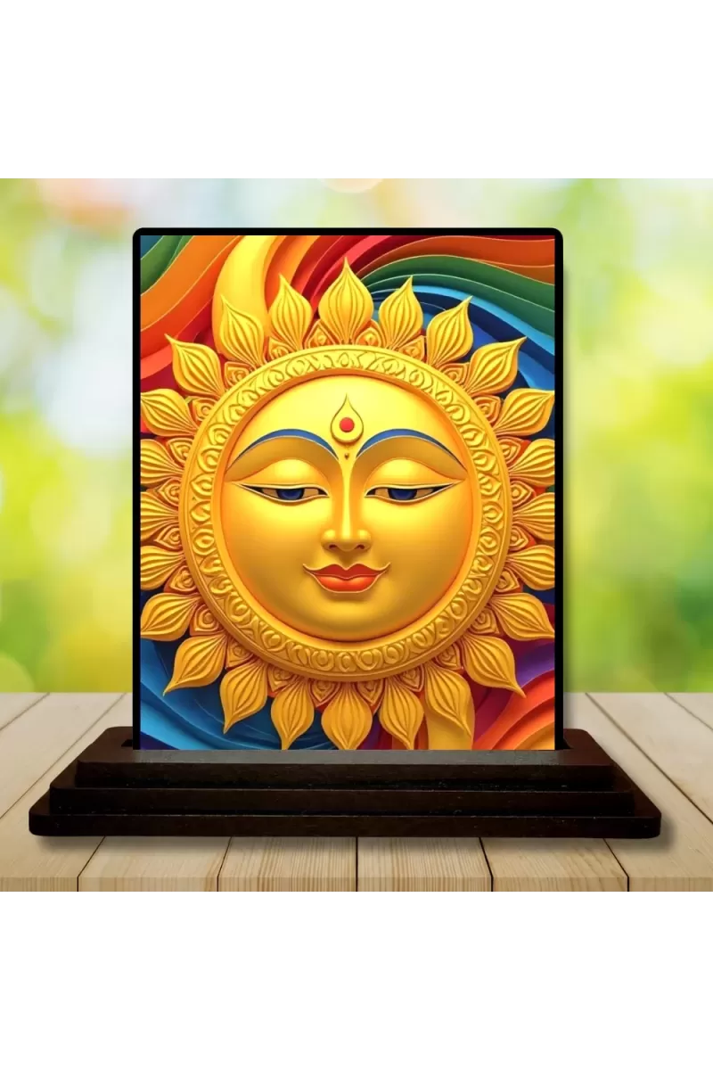 Car Dashboard Surya Wooden Photo Stand  3x4 Inches, Compact & Stylish Spiritual Display For Car, Home & Office (Pack Of 1) (F49648)