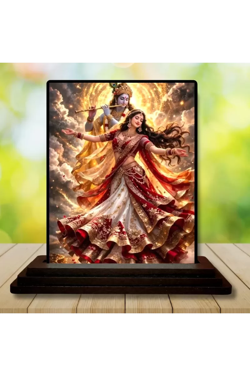Car Dashboard Krishna And Radha Wooden Photo Stand  3x4 Inches, Compact & Stylish Spiritual Display For Car, Home & Office (Pack Of 1) (F49649)