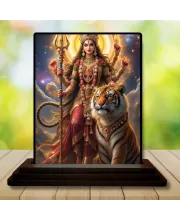 Car Dashboard Durga Wooden Photo Stand  3x4 Inches, Compact & Stylish Spiritual Display For Car, Home & Office (Pack Of 1) (F49650)