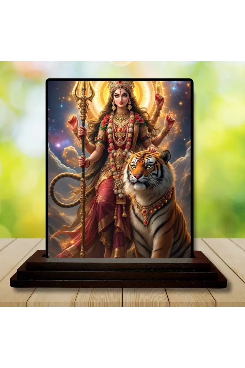Car Dashboard Durga Wooden Photo Stand  3x4 Inches, Compact & Stylish Spiritual Display For Car, Home & Office (Pack Of 1) (F49650)