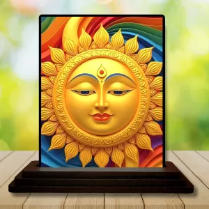 Car Dashboard Surya Wooden Photo Stand  3x4 Inches, Compact & Stylish Spiritual Display For Car, Home & Office (Pack Of 1) (F49653)