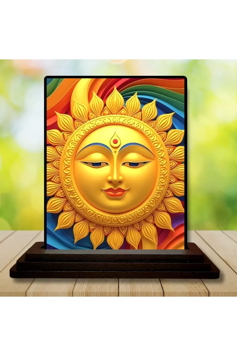 Car Dashboard Surya Wooden Photo Stand  3x4 Inches, Compact & Stylish Spiritual Display For Car, Home & Office (Pack Of 1) (F49653)