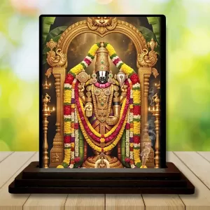 Car Dashboard Venkateswara Wooden Photo Stand  3x4 Inches, Compact & Stylish Spiritual Display For Car, Home & Office (Pack Of 1) (F49654)