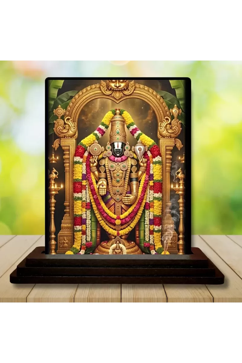 Car Dashboard Venkateswara Wooden Photo Stand  3x4 Inches, Compact & Stylish Spiritual Display For Car, Home & Office (Pack Of 1) (F49654)