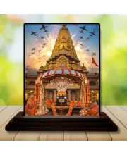 Car Dashboard Mahakaleshwar Temple Wooden Photo Stand  3x4 Inches, Compact & Stylish Spiritual Display For Car, Home & Office (Pack Of 1) (F49656)