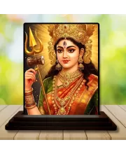 Car Dashboard Durga Wooden Photo Stand  3x4 Inches, Compact & Stylish Spiritual Display For Car, Home & Office (Pack Of 1) (F49657)