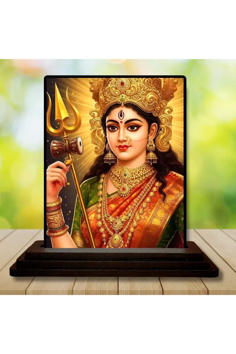 Car Dashboard Durga Wooden Photo Stand  3x4 Inches, Compact & Stylish Spiritual Display For Car, Home & Office (Pack Of 1) (F49657)