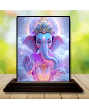 Car Dashboard Ganesha Wooden Photo Stand  3x4 Inches, Compact & Stylish Spiritual Display For Car, Home & Office (Pack Of 1) (F49658)