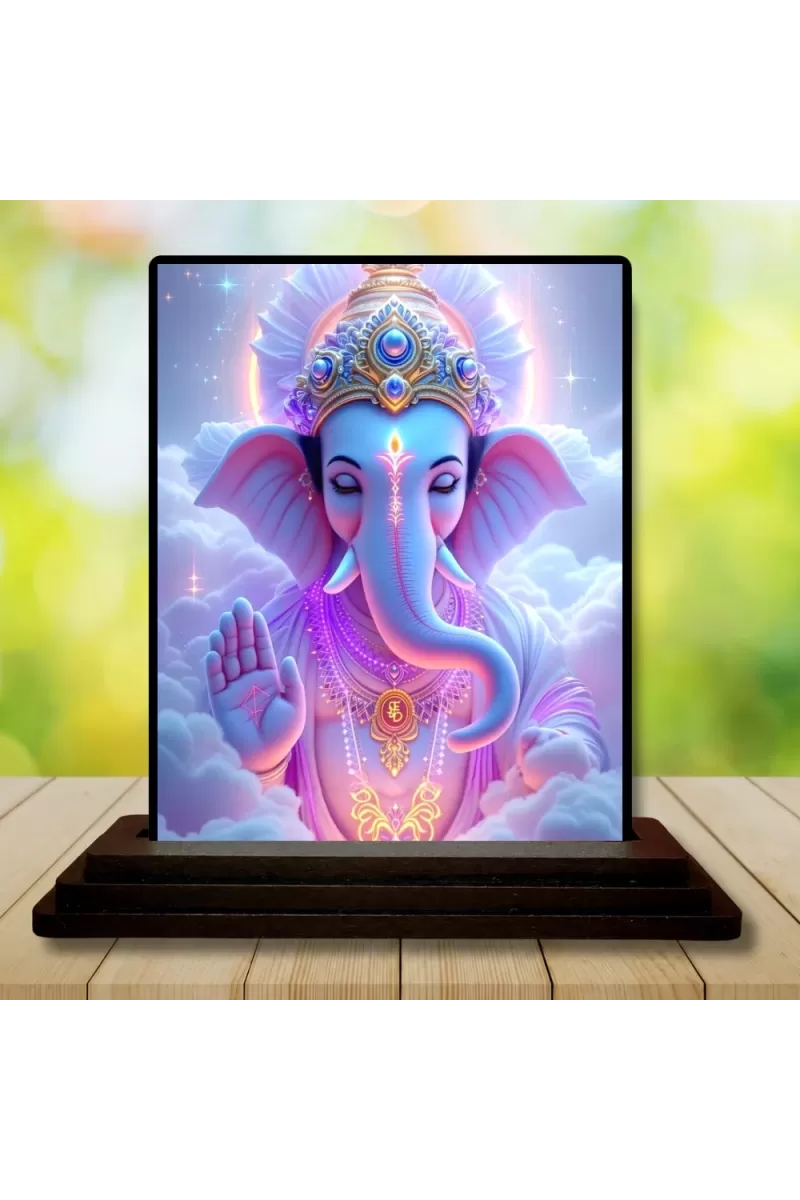 Car Dashboard Ganesha Wooden Photo Stand  3x4 Inches, Compact & Stylish Spiritual Display For Car, Home & Office (Pack Of 1) (F49658)