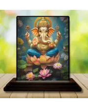 Car Dashboard Ganesha Wooden Photo Stand  3x4 Inches, Compact & Stylish Spiritual Display For Car, Home & Office (Pack Of 1) (F49660)