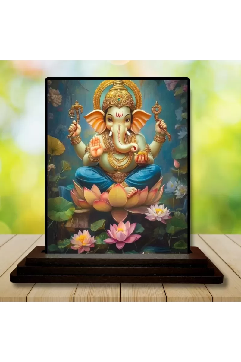 Car Dashboard Ganesha Wooden Photo Stand  3x4 Inches, Compact & Stylish Spiritual Display For Car, Home & Office (Pack Of 1) (F49660)