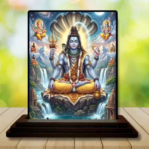 Car Dashboard Shiva Wooden Photo Stand  3x4 Inches, Compact & Stylish Spiritual Display For Car, Home & Office (Pack Of 1) (F49665)