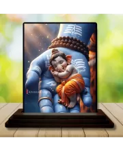 Car Dashboard Lord Ganesha Wooden Photo Stand  3x4 Inches, Compact & Stylish Spiritual Display For Car, Home & Office (Pack Of 1) (F49666)