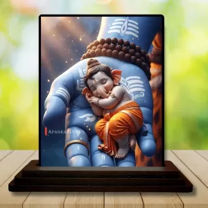 Car Dashboard Lord Ganesha Wooden Photo Stand  3x4 Inches, Compact & Stylish Spiritual Display For Car, Home & Office (Pack Of 1) (F49666)