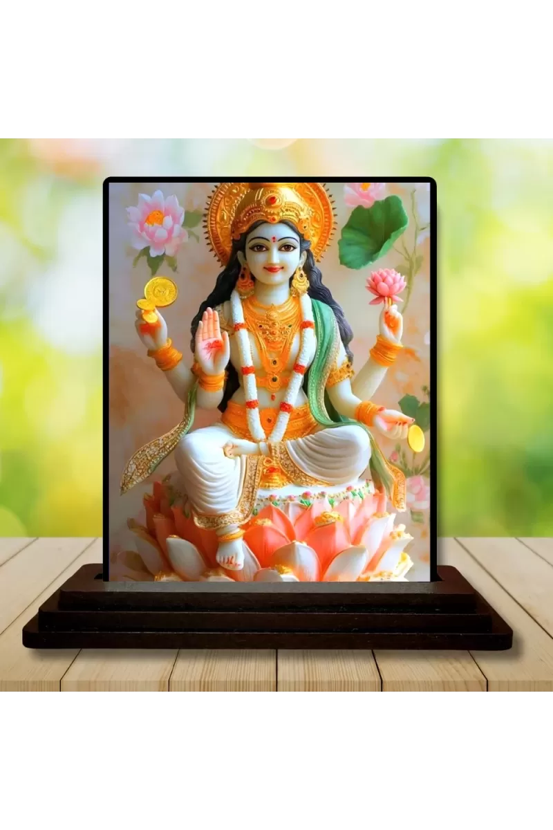 Car Dashboard Lakshmi Wooden Photo Stand  3x4 Inches, Compact & Stylish Spiritual Display For Car, Home & Office (Pack Of 1) (F49668)
