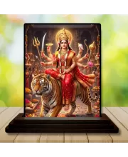 Car Dashboard Durga Wooden Photo Stand  3x4 Inches, Compact & Stylish Spiritual Display For Car, Home & Office (Pack Of 1) (F49669)