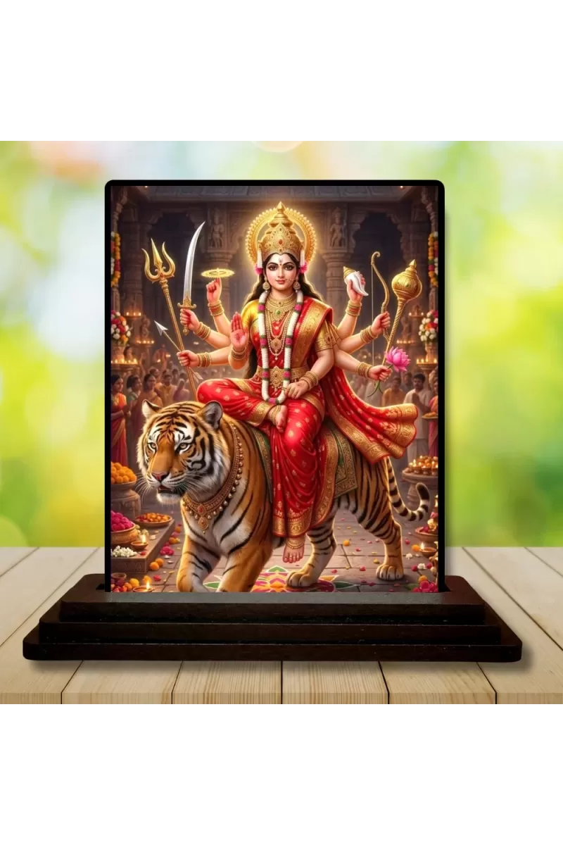 Car Dashboard Durga Wooden Photo Stand  3x4 Inches, Compact & Stylish Spiritual Display For Car, Home & Office (Pack Of 1) (F49669)