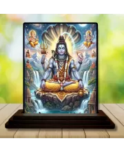 Car Dashboard Shiva Wooden Photo Stand  3x4 Inches, Compact & Stylish Spiritual Display For Car, Home & Office (Pack Of 1) (F49670)