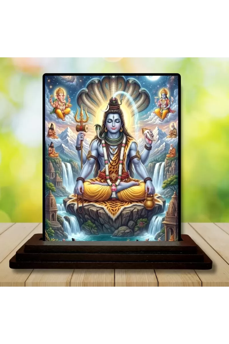 Car Dashboard Shiva Wooden Photo Stand  3x4 Inches, Compact & Stylish Spiritual Display For Car, Home & Office (Pack Of 1) (F49670)
