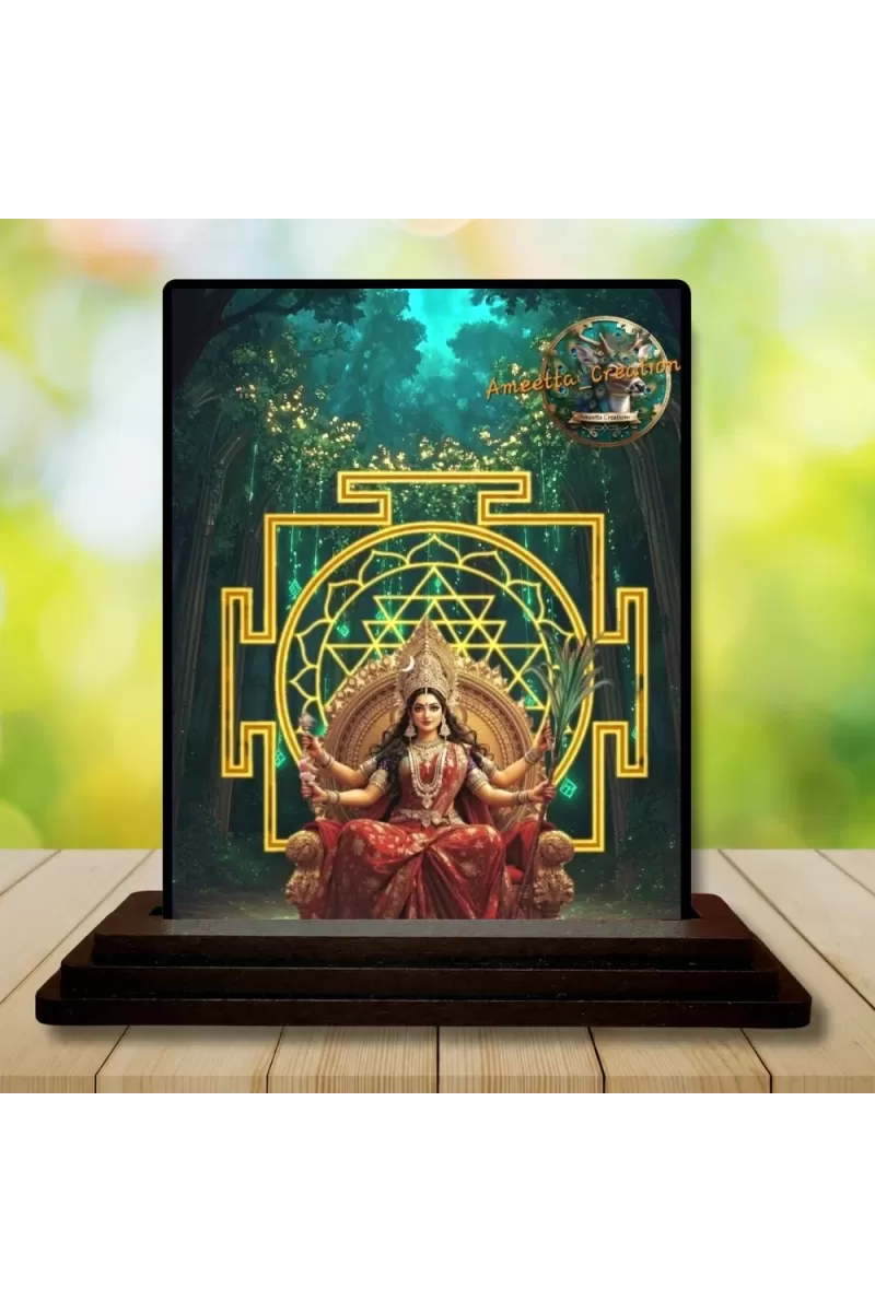Car Dashboard Tripura Sundari Wooden Photo Stand  3x4 Inches, Compact & Stylish Spiritual Display For Car, Home & Office (Pack Of 1) (F49671)