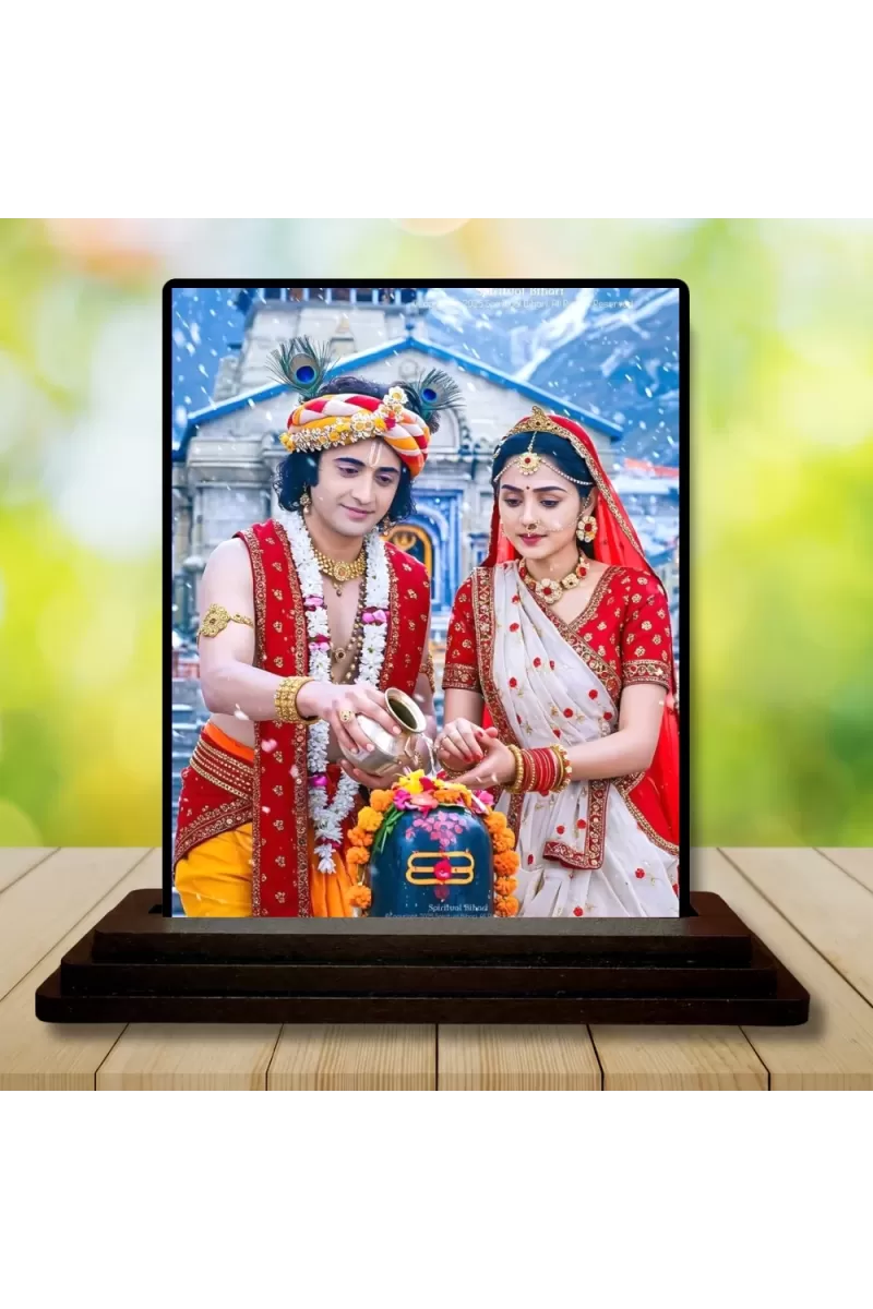 Car Dashboard Krishna And Radha Wooden Photo Stand  3x4 Inches, Compact & Stylish Spiritual Display For Car, Home & Office (Pack Of 1) (F49673)