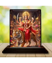 Car Dashboard Durga Wooden Photo Stand  3x4 Inches, Compact & Stylish Spiritual Display For Car, Home & Office (Pack Of 1) (F49675)