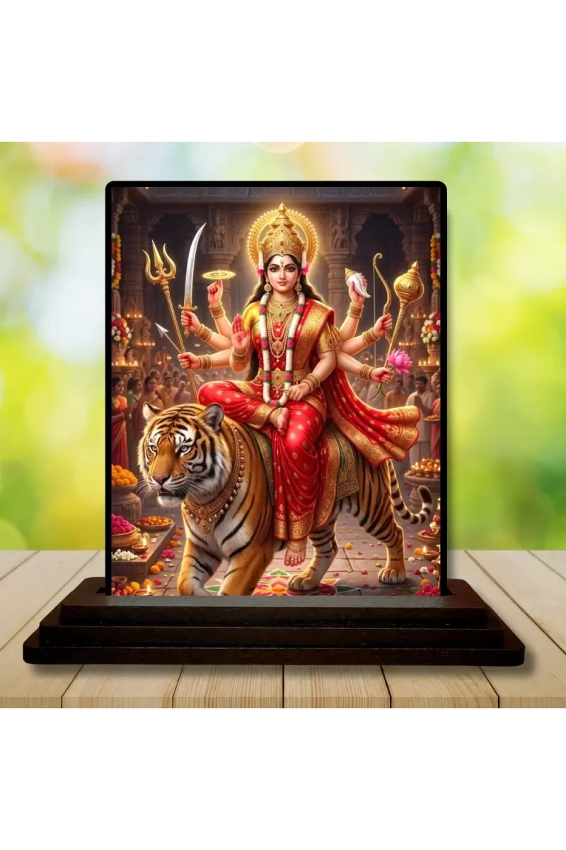 Car Dashboard Durga Wooden Photo Stand  3x4 Inches, Compact & Stylish Spiritual Display For Car, Home & Office (Pack Of 1) (F49675)