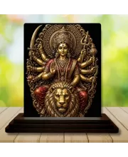 Car Dashboard Durga Wooden Photo Stand  3x4 Inches, Compact & Stylish Spiritual Display For Car, Home & Office (Pack Of 1) (F49677)