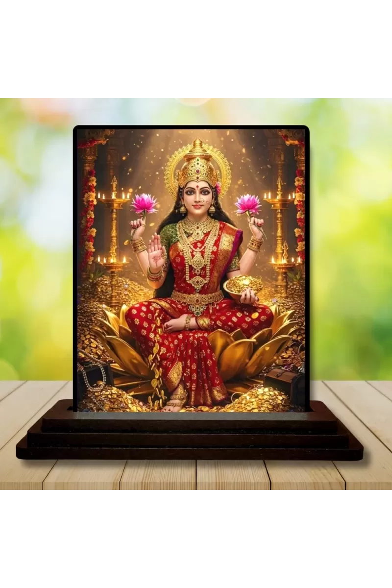 Car Dashboard Lakshmi Wooden Photo Stand  3x4 Inches, Compact & Stylish Spiritual Display For Car, Home & Office (Pack Of 1) (F49680)