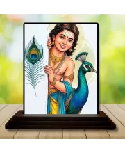 Car Dashboard Krishna Wooden Photo Stand  3x4 Inches, Compact & Stylish Spiritual Display For Car, Home & Office (Pack Of 1) (F49682)