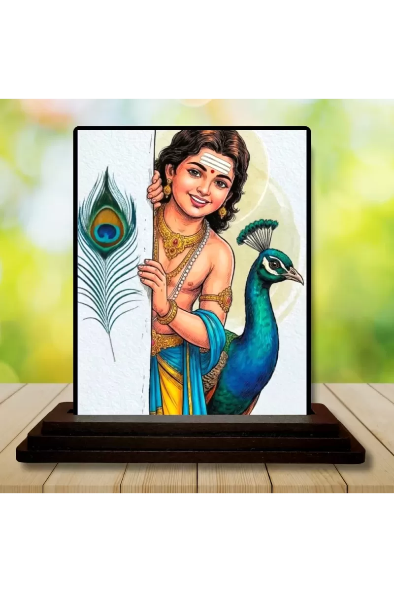 Car Dashboard Krishna Wooden Photo Stand  3x4 Inches, Compact & Stylish Spiritual Display For Car, Home & Office (Pack Of 1) (F49682)