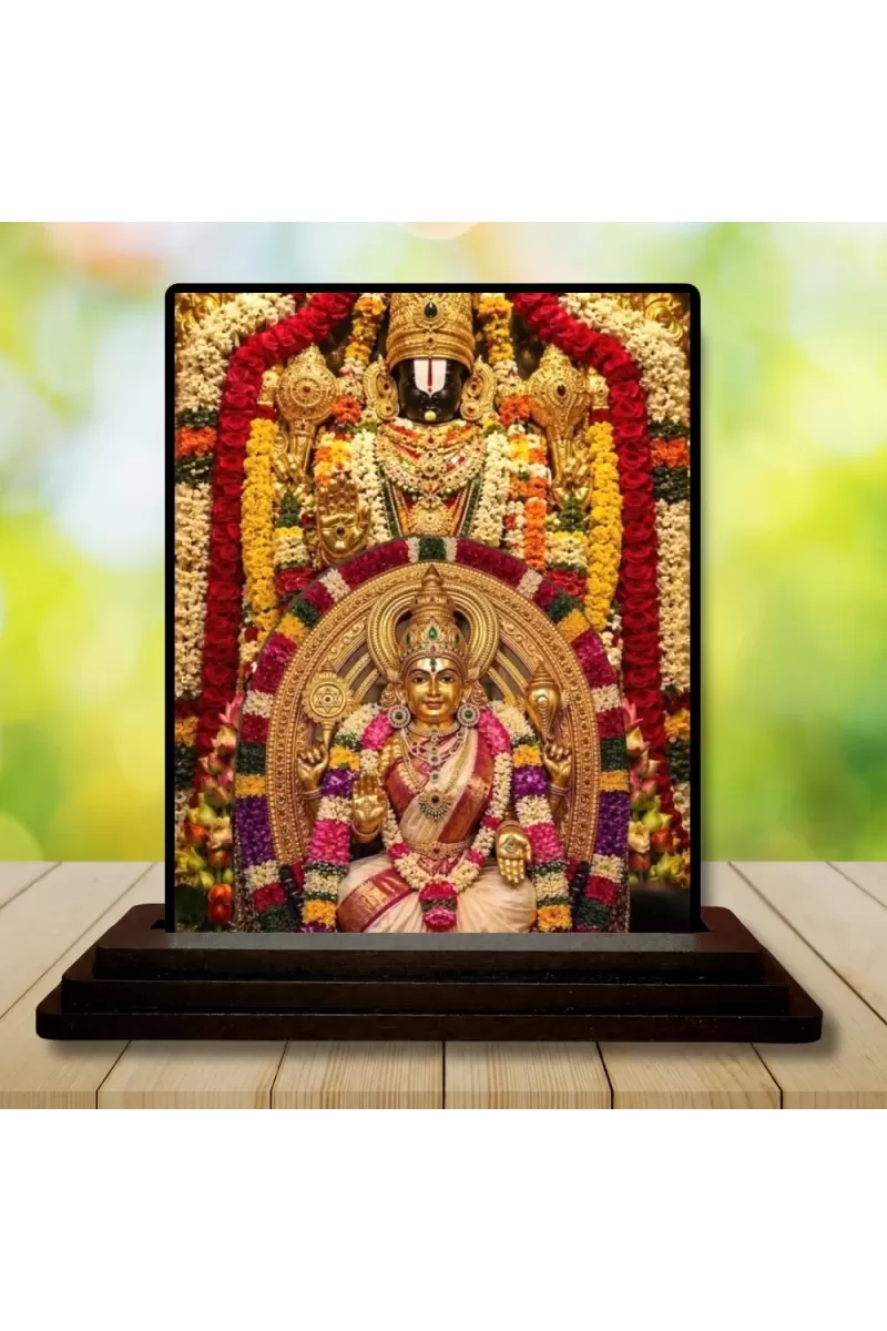 Car Dashboard Lord Tirupati And Mata Lakshmi Wooden Photo Stand  3x4 Inches, Compact & Stylish Spiritual Display For Car, Home & Office (Pack Of 1) (F49685)