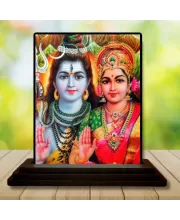 Car Dashboard Shiva And Parvati Wooden Photo Stand  3x4 Inches, Compact & Stylish Spiritual Display For Car, Home & Office (Pack Of 1) (F49686)