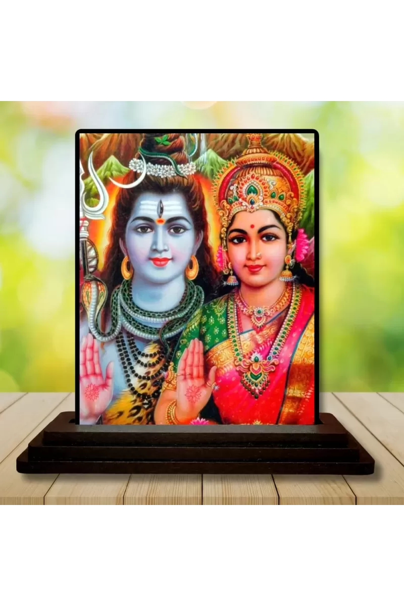 Car Dashboard Shiva And Parvati Wooden Photo Stand  3x4 Inches, Compact & Stylish Spiritual Display For Car, Home & Office (Pack Of 1) (F49686)