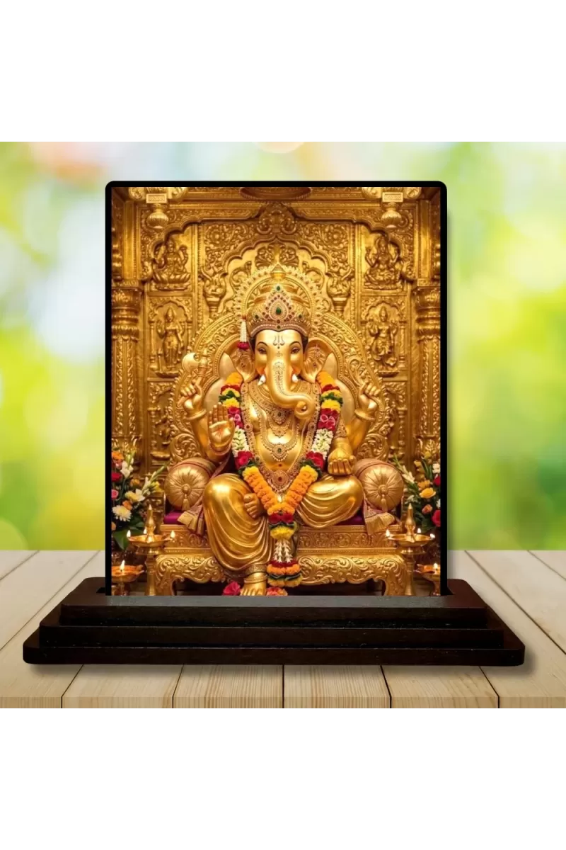 Car Dashboard Ganesha Wooden Photo Stand  3x4 Inches, Compact & Stylish Spiritual Display For Car, Home & Office (Pack Of 1) (F49688)