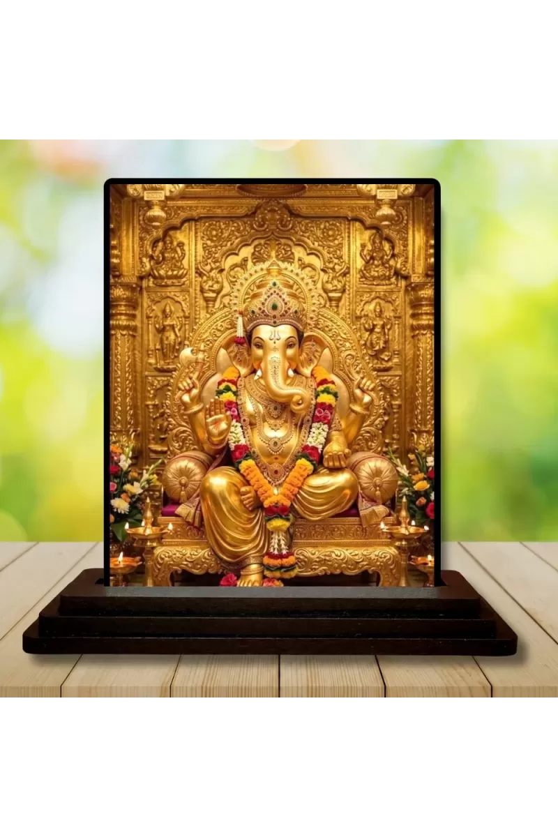 Car Dashboard Ganesha Wooden Photo Stand  3x4 Inches, Compact & Stylish Spiritual Display For Car, Home & Office (Pack Of 1) (F49691)