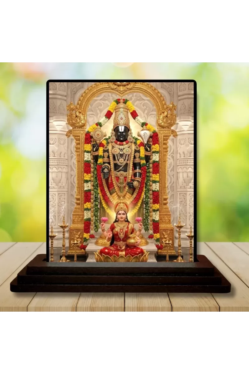 Car Dashboard Venkateswara Wooden Photo Stand  3x4 Inches, Compact & Stylish Spiritual Display For Car, Home & Office (Pack Of 1) (F49693)