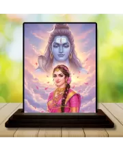 Car Dashboard Parvati Wooden Photo Stand  3x4 Inches, Compact & Stylish Spiritual Display For Car, Home & Office (Pack Of 1) (F49694)