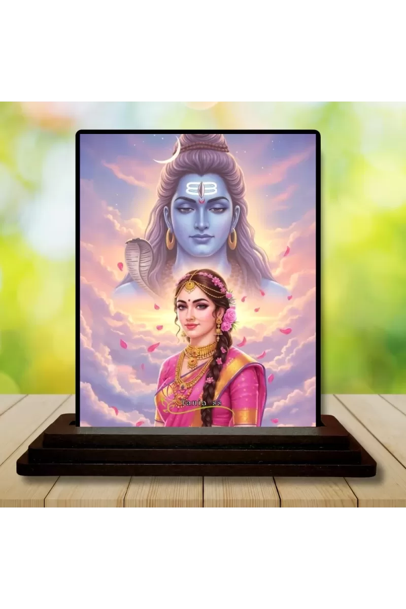 Car Dashboard Parvati Wooden Photo Stand  3x4 Inches, Compact & Stylish Spiritual Display For Car, Home & Office (Pack Of 1) (F49694)